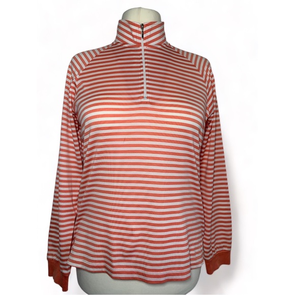 Baker Finch Sport Tops - Baker Finch Sports Designer Half Zip T-Shirt Golf Coral Stripe Long Sleeve Large